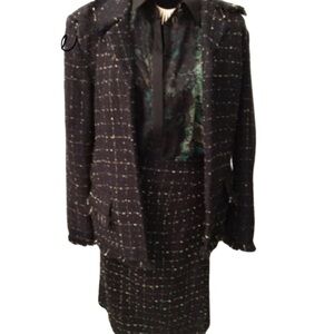 Bob Mackie BOUCLE TWEED SUIT Sizes 12/14 Black with metallic green threa…